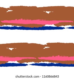 Seamless Grunge Stripes. Painted Lines. Texture with Horizontal Brush Strokes. Scribbled Grunge Motif for Cloth, Fabric, Textile. Retro Vector Background with Stripes