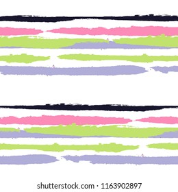 Seamless Grunge Stripes. Painted Lines. Texture with Horizontal Dry Brush Strokes. Scribbled Grunge Rapport for Cloth, Swimwear, Textile. Trendy Vector Background