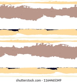 Seamless Grunge Stripes. Painted Lines. Texture with Horizontal Brush Strokes. Scribbled Grunge Pattern for Cloth, Fabric, Textile. Rustic Vector Background