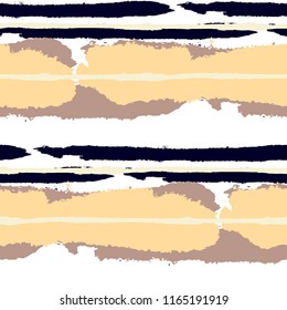 Seamless Grunge Stripes. Painted Lines. Texture with Horizontal Brush Strokes. Scribbled Grunge Motif for Cloth, Swimwear, Textile. Trendy Vector Background