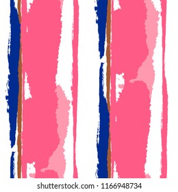 Seamless Grunge Stripes. Painted Lines. Texture with Vertical Brush Strokes. Scribbled Grunge Motif for Sportswear, Fabric, Wallpaper. Trendy Vector Background with Stripes