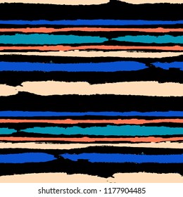 Seamless Grunge Stripes. Painted Lines. Texture with Horizontal Brush Strokes. Scribbled Grunge Pattern for Cloth, Swimwear, Textile. Trendy Vector Background with Stripes