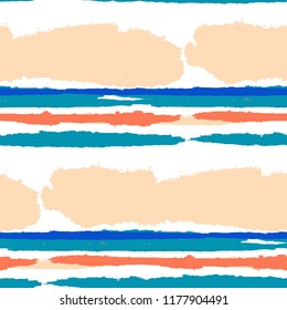 Seamless Grunge Stripes. Painted Lines. Texture with Horizontal Dry Brush Strokes. Scribbled Grunge Rapport for Sportswear, Fabric, Cloth. Retro Vector Background with Stripes