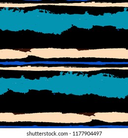 Seamless Grunge Stripes. Painted Lines. Texture with Horizontal Dry Brush Strokes. Scribbled Grunge Motif for Sportswear, Fabric, Cloth. Rustic Vector Background