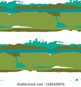 Seamless Grunge Stripes. Painted Lines. Texture with Horizontal Dry Brush Strokes. Scribbled Grunge Motif for Sportswear, Fabric, Wallpaper. Trendy Vector Background