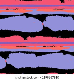 Seamless Grunge Stripes. Painted Lines. Texture with Horizontal Brush Strokes. Scribbled Grunge Motif for Cloth, Swimwear, Textile. Retro Vector Background with Stripes