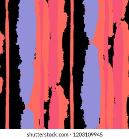 Seamless Grunge Stripes. Painted Lines. Texture with Vertical Dry Brush Strokes. Scribbled Grunge Motif for Sportswear, Paper, Cloth. Retro Vector Background with Stripes