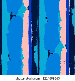 Seamless Grunge Stripes. Painted Lines. Texture with Vertical Brush Strokes. Scribbled Grunge Pattern for Cloth, Swimwear, Textile. Retro Vector Background
