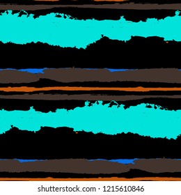 Seamless Grunge Stripes. Painted Lines. Texture with Horizontal Dry Brush Strokes. Scribbled Grunge Motif for Cloth, Fabric, Textile. Trendy Vector Background with Stripes