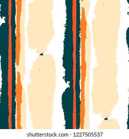 Seamless Grunge Stripes. Painted Lines. Texture with Vertical Brush Strokes. Scribbled Grunge Pattern for Sportswear, Fabric, Wallpaper. Trendy Vector Background with Stripes