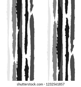 Seamless Grunge Stripes. Painted Lines. Texture with Vertical Brush Strokes. Scribbled Grunge Rapport for Linen, Fabric, Textile. Trendy Vector Background with Stripes