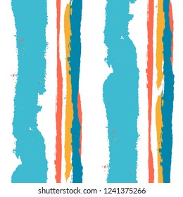 Seamless Grunge Stripes. Painted Lines. Texture with Vertical Brush Strokes. Scribbled Grunge Motif for Cloth, Fabric, Textile. Trendy Vector Background