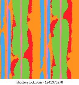 Seamless Grunge Stripes. Painted Lines. Texture with Vertical Brush Strokes. Scribbled Grunge Pattern for Sportswear, Fabric, Cloth. Trendy Vector Background