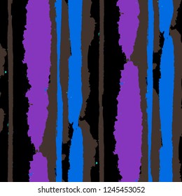 Seamless Grunge Stripes. Painted Lines. Texture with Vertical Dry Brush Strokes. Scribbled Grunge Pattern for Linen, Fabric, Wallpaper. Rustic Vector Background with Stripes