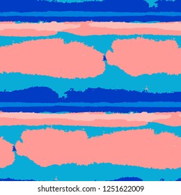 Seamless Grunge Stripes. Painted Lines. Texture with Horizontal Dry Brush Strokes. Scribbled Grunge Pattern for Cloth, Swimwear, Textile. Trendy Vector Background with Stripes