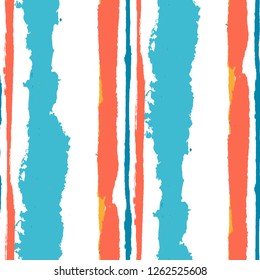 Seamless Grunge Stripes. Painted Lines. Texture with Vertical Brush Strokes. Scribbled Grunge Rapport for Cloth, Fabric, Textile. Rustic Vector Background with Stripes