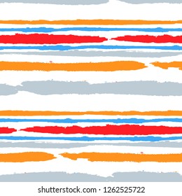 Seamless Grunge Stripes. Painted Lines. Texture with Horizontal Dry Brush Strokes. Scribbled Grunge Pattern for Cloth, Fabric, Textile. Trendy Vector Background with Stripes