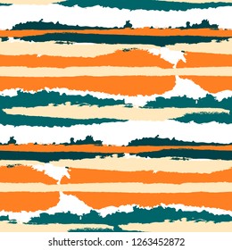 Seamless Grunge Stripes. Painted Lines. Texture with Horizontal Brush Strokes. Scribbled Grunge Pattern for Sportswear, Fabric, Wallpaper. Rustic Vector Background