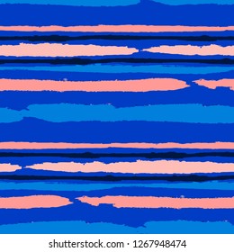 Seamless Grunge Stripes. Painted Lines. Texture with Horizontal Brush Strokes. Scribbled Grunge Pattern for Linen, Fabric, Wallpaper. Retro Vector Background with Stripes