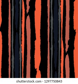 Seamless Grunge Stripes. Painted Lines. Texture with Vertical Brush Strokes. Scribbled Grunge Pattern for Cloth, Swimwear, Textile. Retro Vector Background with Stripes