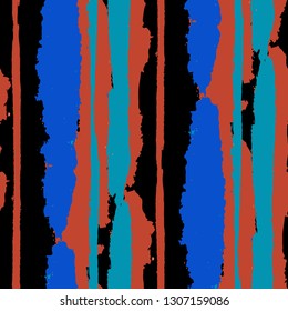 Seamless Grunge Stripes. Painted Lines. Texture with Vertical Dry Brush Strokes. Scribbled Grunge Motif for Linen, Fabric, Wallpaper. Trendy Vector Background with Stripes