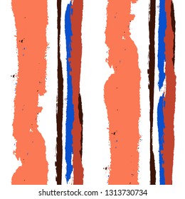 Seamless Grunge Stripes. Painted Lines. Texture with Vertical Brush Strokes. Scribbled Grunge Rapport for Sportswear, Fabric, Cloth. Rustic Vector Background with Stripes
