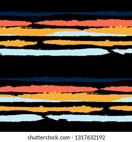 Seamless Grunge Stripes. Painted Lines. Texture with Horizontal Brush Strokes. Scribbled Grunge Motif for Sportswear, Fabric, Cloth. Trendy Vector Background