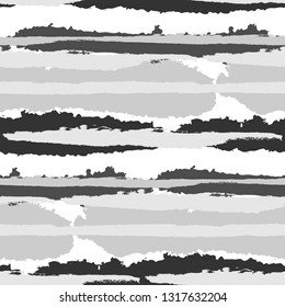 Seamless Grunge Stripes. Painted Lines. Texture with Horizontal Dry Brush Strokes. Scribbled Grunge Pattern for Linen, Fabric, Textile. Trendy Vector Background with Stripes