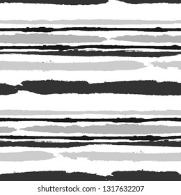 Seamless Grunge Stripes. Painted Lines. Texture with Horizontal Dry Brush Strokes. Scribbled Grunge Rapport for Linen, Fabric, Wallpaper. Retro Vector Background