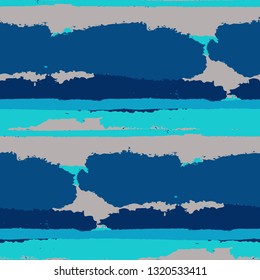 Seamless Grunge Stripes. Painted Lines. Texture with Horizontal Brush Strokes. Scribbled Grunge Pattern for Cloth, Swimwear, Textile. Retro Vector Background