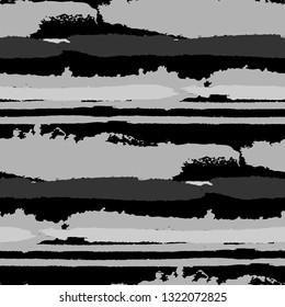 Seamless Grunge Stripes. Painted Lines. Texture with Horizontal Dry Brush Strokes. Scribbled Grunge Motif for Sportswear, Fabric, Wallpaper. Trendy Vector Background