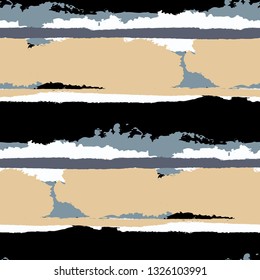 Seamless Grunge Stripes. Painted Lines. Texture with Horizontal Dry Brush Strokes. Scribbled Grunge Rapport for Sportswear, Fabric, Cloth. Trendy Vector Background with Stripes