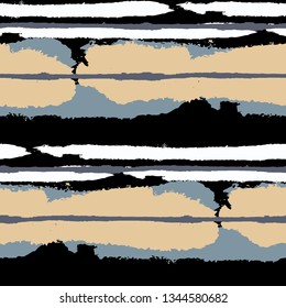 Seamless Grunge Stripes. Painted Lines. Texture with Horizontal Brush Strokes. Scribbled Grunge Pattern for Linen, Fabric, Wallpaper. Retro Vector Background