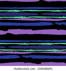 Seamless Grunge Stripes. Painted Lines. Texture with Horizontal Brush Strokes. Scribbled Grunge Motif for Sportswear, Paper, Cloth. Trendy Vector Background