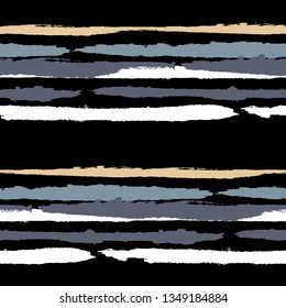 Seamless Grunge Stripes. Painted Lines. Texture with Horizontal Dry Brush Strokes. Scribbled Grunge Motif for Sportswear, Fabric, Cloth. Trendy Vector Background with Stripes