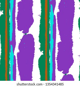 Seamless Grunge Stripes. Painted Lines. Texture with Vertical Brush Strokes. Scribbled Grunge Motif for Cloth, Fabric, Textile. Rustic Vector Background with Stripes