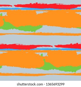 Seamless Grunge Stripes. Painted Lines. Texture with Horizontal Brush Strokes. Scribbled Grunge Rapport for Sportswear, Fabric, Wallpaper. Rustic Vector Background with Stripes