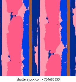 Seamless Grunge Stripes. Painted Lines. Texture with Vertical Dry Brush Strokes. Scribbled Grunge Motif for Sportswear, Fabric, Wallpaper. Rustic Vector Background with Stripes