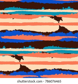 Seamless Grunge Stripes. Painted Lines. Texture with Horizontal Brush Strokes. Scribbled Grunge Motif for Linen, Fabric, Textile. Rustic Vector Background with Stripes