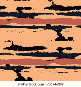 Seamless Grunge Stripes. Painted Lines. Texture with Horizontal Dry Brush Strokes. Scribbled Grunge Motif for Cloth, Fabric, Textile. Trendy Vector Background