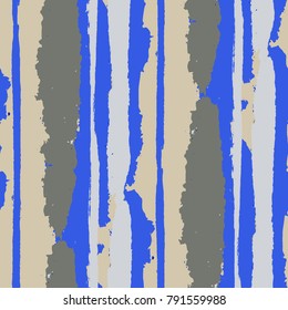 Seamless Grunge Stripes. Painted Lines. Texture with Vertical Brush Strokes. Scribbled Grunge Motif for Sportswear, Paper, Cloth. Rustic Vector Background with Stripes