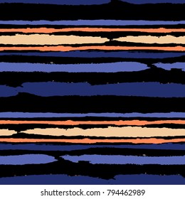 Seamless Grunge Stripes. Painted Lines. Texture with Horizontal Brush Strokes. Scribbled Grunge Motif for Linen, Fabric, Textile. Rustic Vector Background