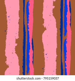 Seamless Grunge Stripes. Painted Lines. Texture with Vertical Dry Brush Strokes. Scribbled Grunge Pattern for Sportswear, Paper, Cloth. Retro Vector Background with Stripes