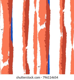 Seamless Grunge Stripes. Painted Lines. Texture with Vertical Dry Brush Strokes. Scribbled Grunge Pattern for Cloth, Fabric, Textile. Trendy Vector Background