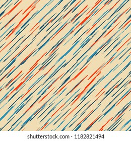 Seamless Grunge Stripes Pattern. Retro Scribbled Grunge Motif for Cotton, Print, Textile. Abstract Color Background with Scribbled Stripes. Vector Texture for your Design.