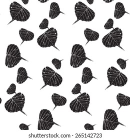 Seamless Grunge Style Leaf pattern on white vector background. Gothic themed design. Cloth design. Black and white style. Used for wallpaper, pattern fills, web page background & surface textures.