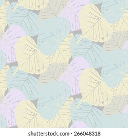 Seamless Grunge Style Leaf pattern on pastel grey vector background. Gothic themed design. Cloth & rug design.  Used for wallpaper, pattern fills, web page background & surface textures.