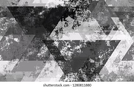 Seamless Grunge Tech Geometric Background. Scattered Polygons Pattern. Tech Texture with Grunge Effect. Technological Camouflage Pattern.
