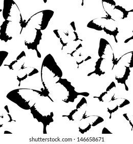 Seamless grunge vector background with butterfly. Black illustration background