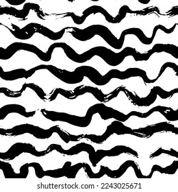 Seamless Grunge Waves Hand Drawn Dry Brush Sea Style Pattern.